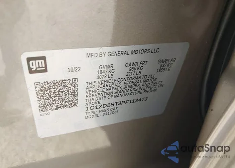 2023 Chevrolet Malibu Fwd 1Lt z USA, uszkodzony, nr VIN 1G1ZD5ST3PF113473